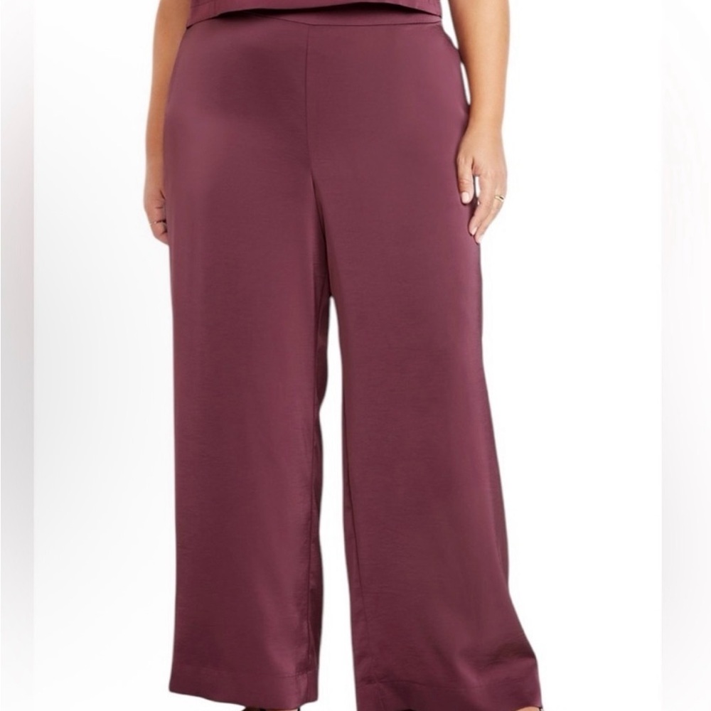 Plus size burgundy silky flowy work & office ware  dark academia preppy pants